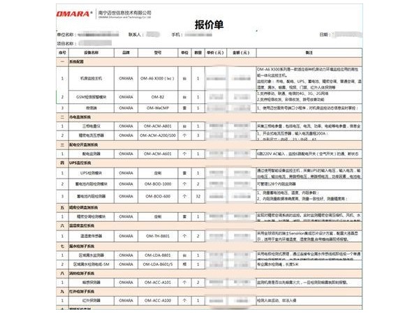 动力环境监测报价表免费提供